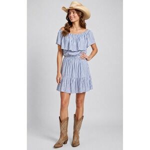 Wrangler Dress Womens XL Blue White Striped Ruffle Boho Western Coastal Summer